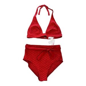 ERES Zigzag-Pattern Triangle Bikini Top - High Waist Brief - Ginger Brown NWT
